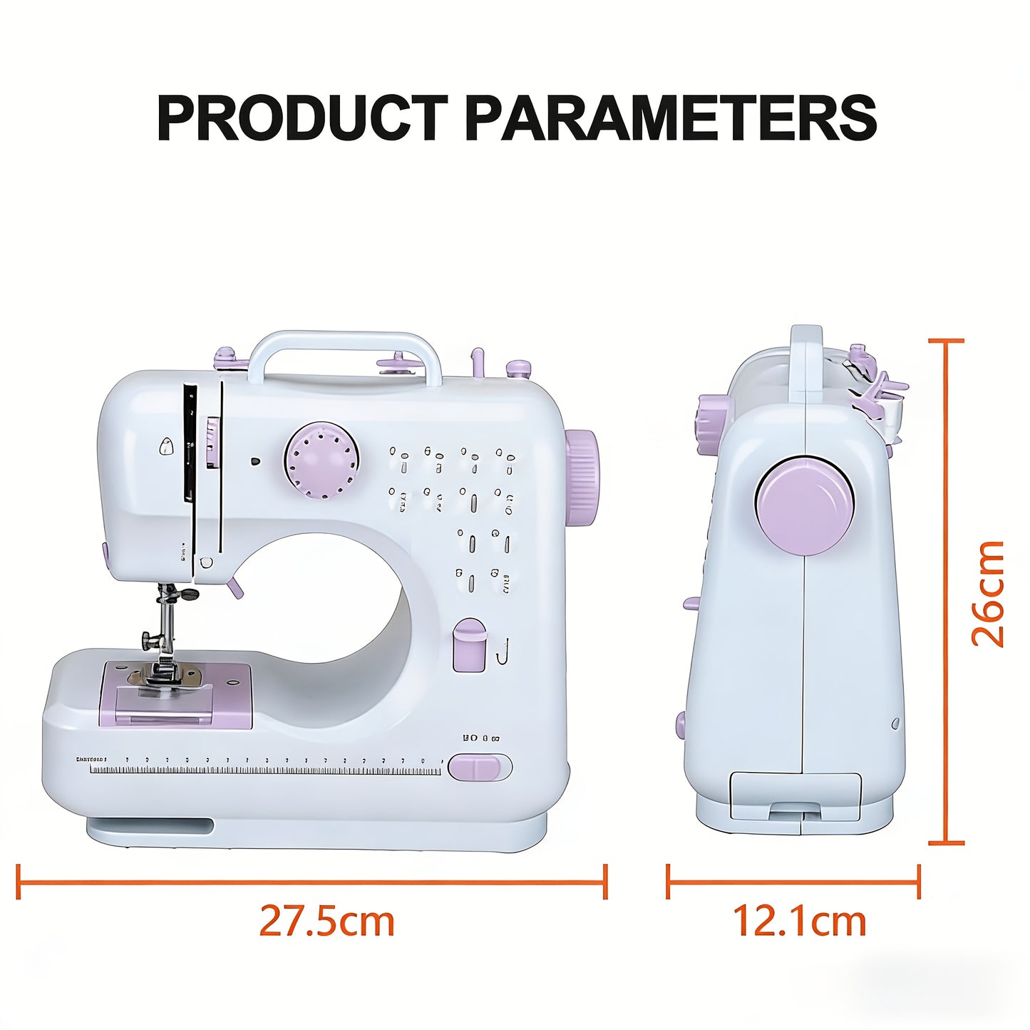 Mini Sewing Machine for Beginner, 12 Needle Multifunctional Household Machine Portable Double Thread Reverse Sewing Machine Two Speed, Battery Powered, (battery Not Included In Package)
