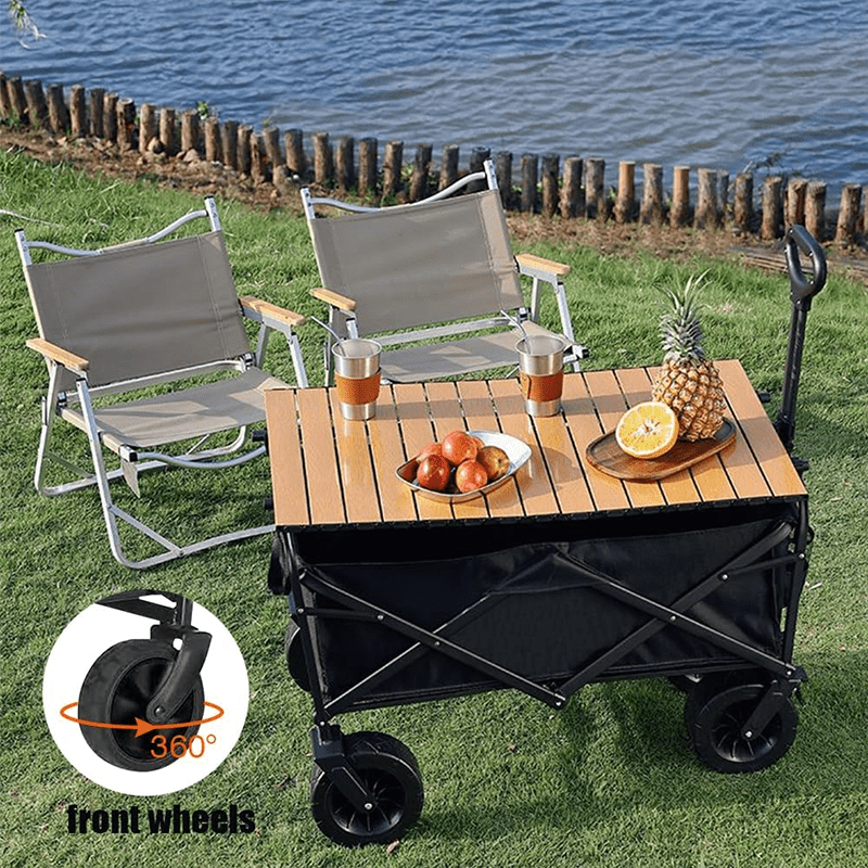 1pc Large Capacity Campervan for 149.69KG with Drinks Pocket, Heavy Duty Utility Wagon, All Terrain Trolley for Groceries Outdoor Beach Gardening Shopping Pet Outings Fishing
