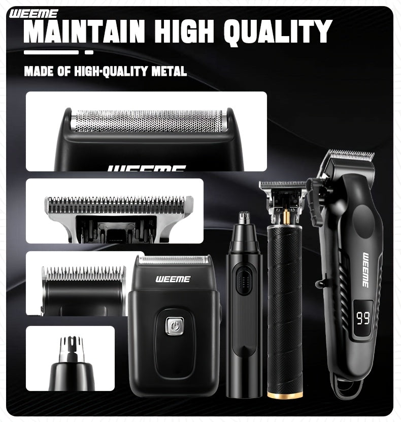 WEEME Hair Clippers 4pcs 3pcs 2pcs Black Golden for Men Professional, Beard Trimmer Kit, Cordless Clippers And Trimmers Set, Electric Razor Shavers And Nose Trimmer, Mens Grooming Kit for Barber, Valentines Day for Him Father'S Day Gift for Men