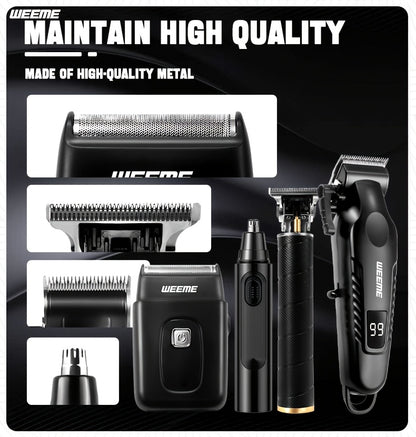 WEEME Hair Clippers 4pcs 3pcs 2pcs Black Golden for Men Professional, Beard Trimmer Kit, Cordless Clippers And Trimmers Set, Electric Razor Shavers And Nose Trimmer, Mens Grooming Kit for Barber, Valentines Day for Him Father'S Day Gift for Men