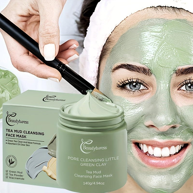 Tea Mud Cleansing Mask - Deep Pore Cleansing, Hydrating with Hyaluronic Acid & Niacinamide, Oil Control, Moisturizing, Fragrance-Free, Latex-Free, Ideal for All Skin Types