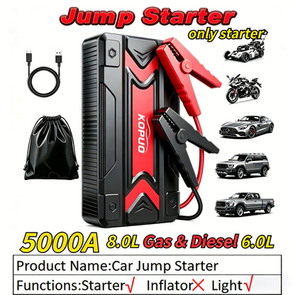 5000A/10000A Peak 12V Car Jump Starter Battery Booster Jump Box, 150PSI Air Compressor Tire Inflator, Up to 10L Gasoline/8L Diesel Engines, 7-In-1 Power Bank, LCD Display, LED Flashlight SOS Strobe, Emergency Kit for Cars SUV Motorcycles
