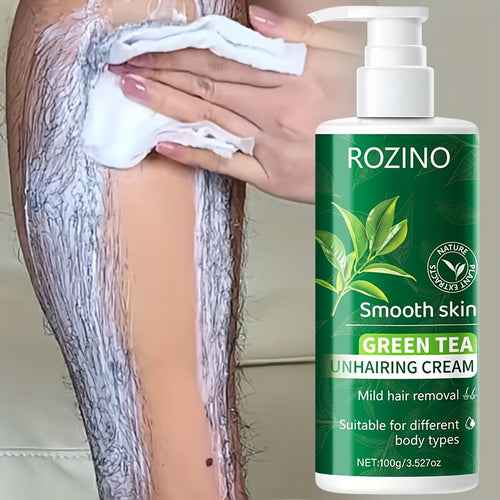 100G Green Tea Hair Removal Cream, Refreshing And Gentle Without Irritation, Quick Hair Removal in 5 Minutes, Painless, Clean And Thorough with No Residue, Suitable for The Face, Lips, Underarms, Legs, Arms, And Intimate Areas
