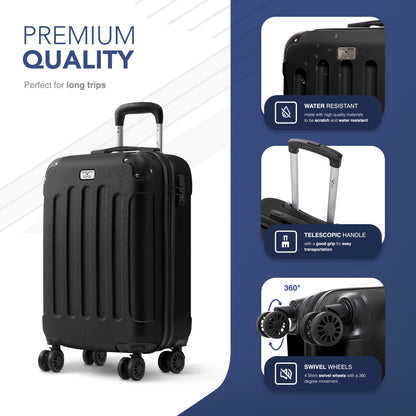 LUGG 55x35x23cm Skywander Lightweight Travel Cabin Bag Carry On Approved Suitcase ABS Shell Protection Water Resistant & Safe Locking System Easyjet Overhead Compliant (20inch)