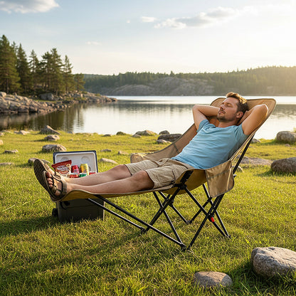 Portable High-Back Moon Chair (Three-Position Adjustment) Seat or Recline, Side Storage Pocket,Foldable Outdoor Chair Camping Picnic Lounger, Midday Rest Fishing Chair, Garden Seat Three Colours Available (Complimentary Storage Bag)