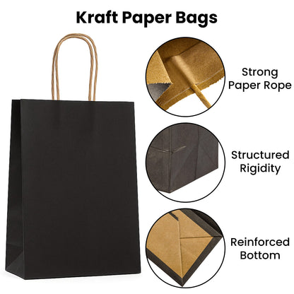 100-Pack Kraft Paper Bags with Handles – Ideal for Gift Wrapping, Parties, Holiday Celebrations & Retail Use