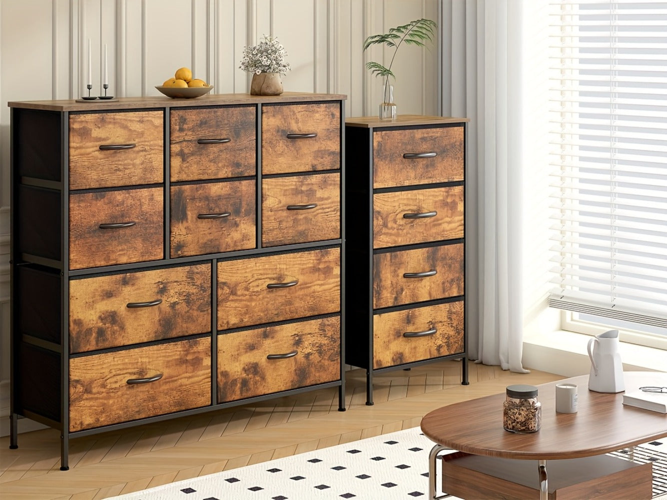 10-Drawer Dresser with Metal Frame & Fabric Drawers – MDF Top, Adjustable Legs & Anti-Tip Safety for Bedroom, Closet, Living Room & Office