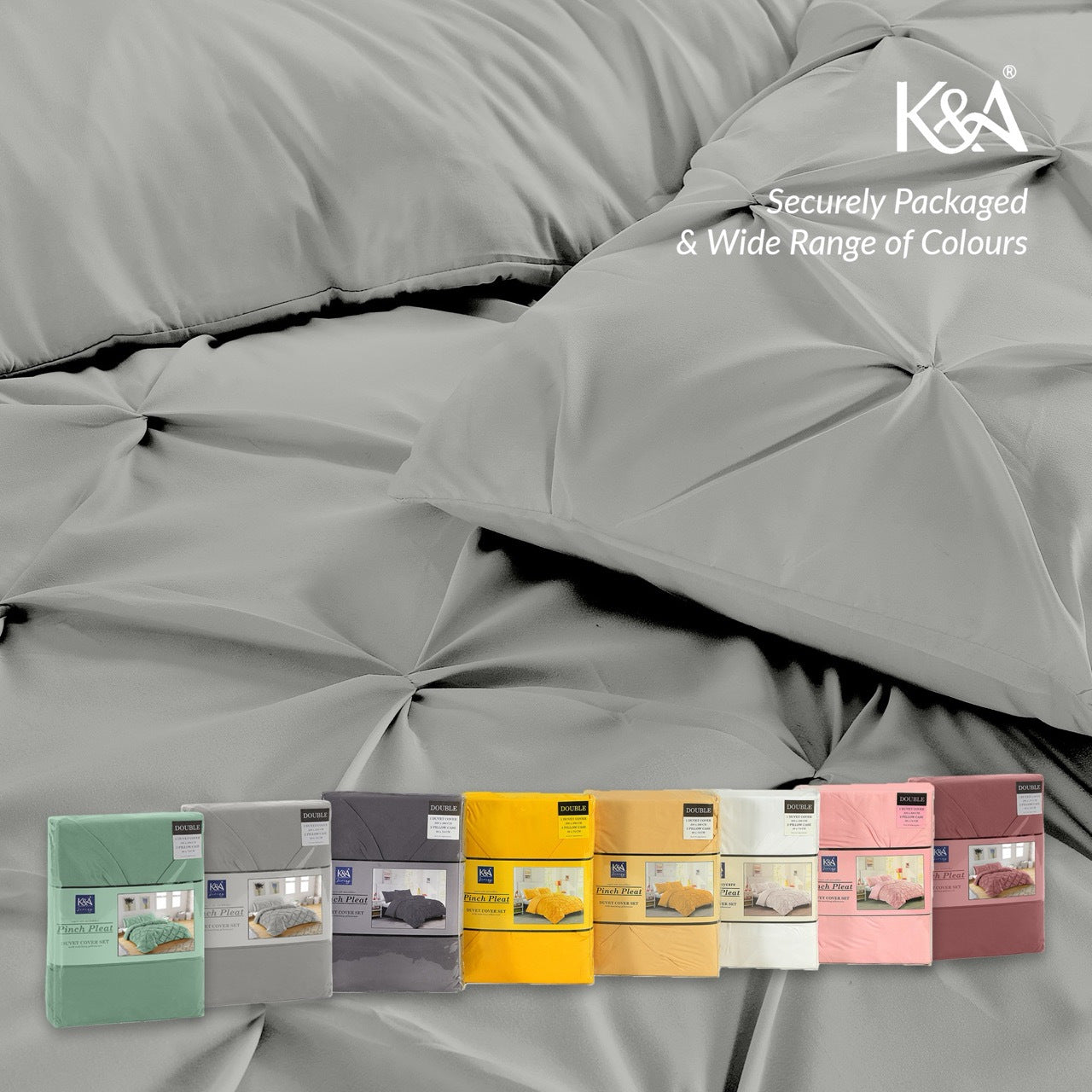 K&A® Pintuck Pinch Pleat Duvet Cover Set with Zipper Closure including Pillowcase – Ultrasoft Brushed Microfiber – Easy Care & Machine Washable