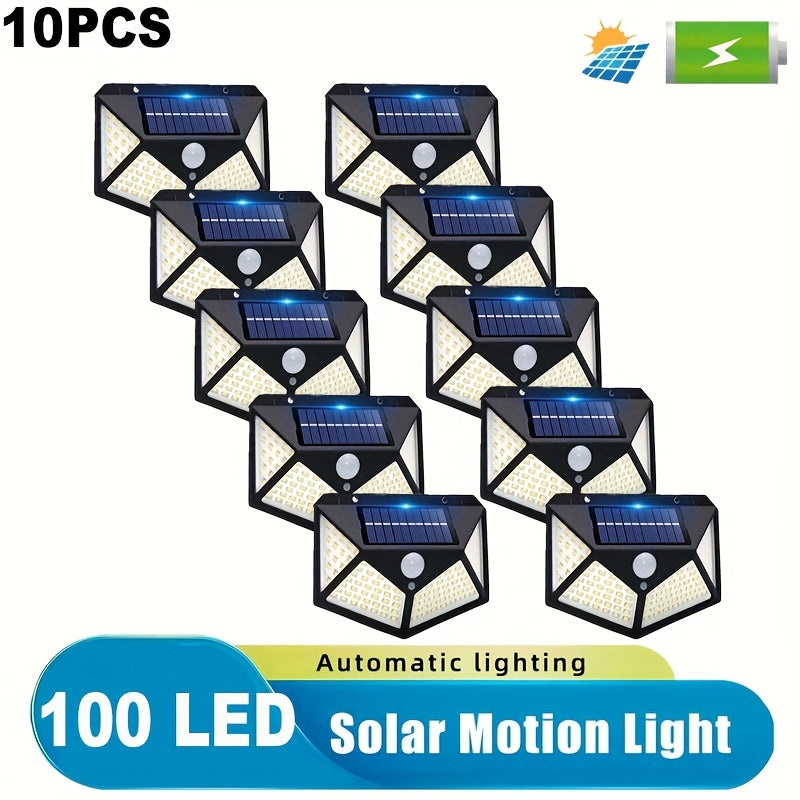 2-12pcs Outdoor Solar LED Lights, Garden Solar Lights IP65 with Motion Sensor, Four-sided Lighting Ultra-Bright Wall Lights, for Yard Garden Lawn Patio Courtyard Fences Driveway Pathway Decorations, Solar Lights