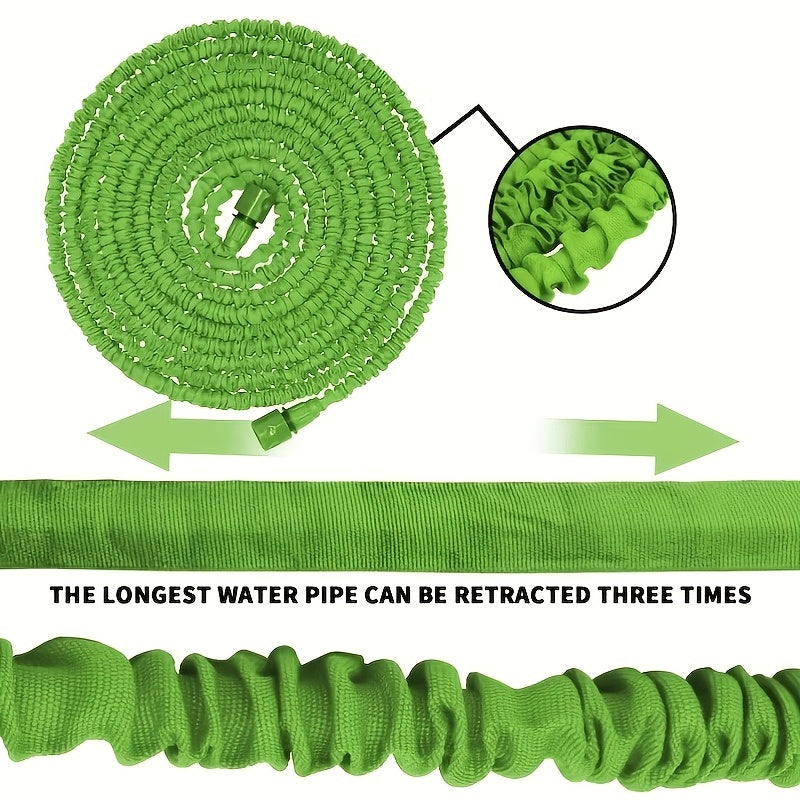 LOVFEN 15.24/30.48/45.72/60.96meter Expandable Flexible Garden Water Hose with 7 Function Spray Nozzle Green