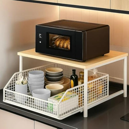 Two-Tier Metal Kitchen Countertop Organiser with Drawers - lifestyle view 5