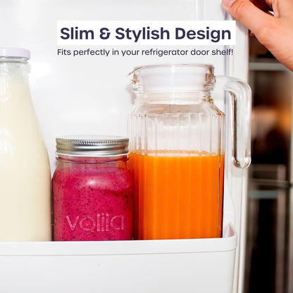 Fridge Jug Glass Water Jug with Lid - Clear Water Pitcher with Ribbed Glass Design & Handle for Fridge Shelf & Everyday - Juices, Pimms & Picnics