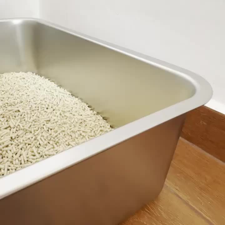 XL Stainless Steel Cat Litter Box, Large Cat Litter Tray with High Sides Anti Leakage, Odor Control, Metal Litter Box with Anti-slip Bottom, Easy Cleaning Kitten Litter Tray for Cats, Black Grey