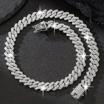 2pcs/set Necklace+bracelet Luxury Set Domineering Y2K Cuban Lozenge Link Chain Necklace, Hip Hop Miami Unisex Necklace, Rapper Necklace Jewelry, Trendy Accessories Encryption style