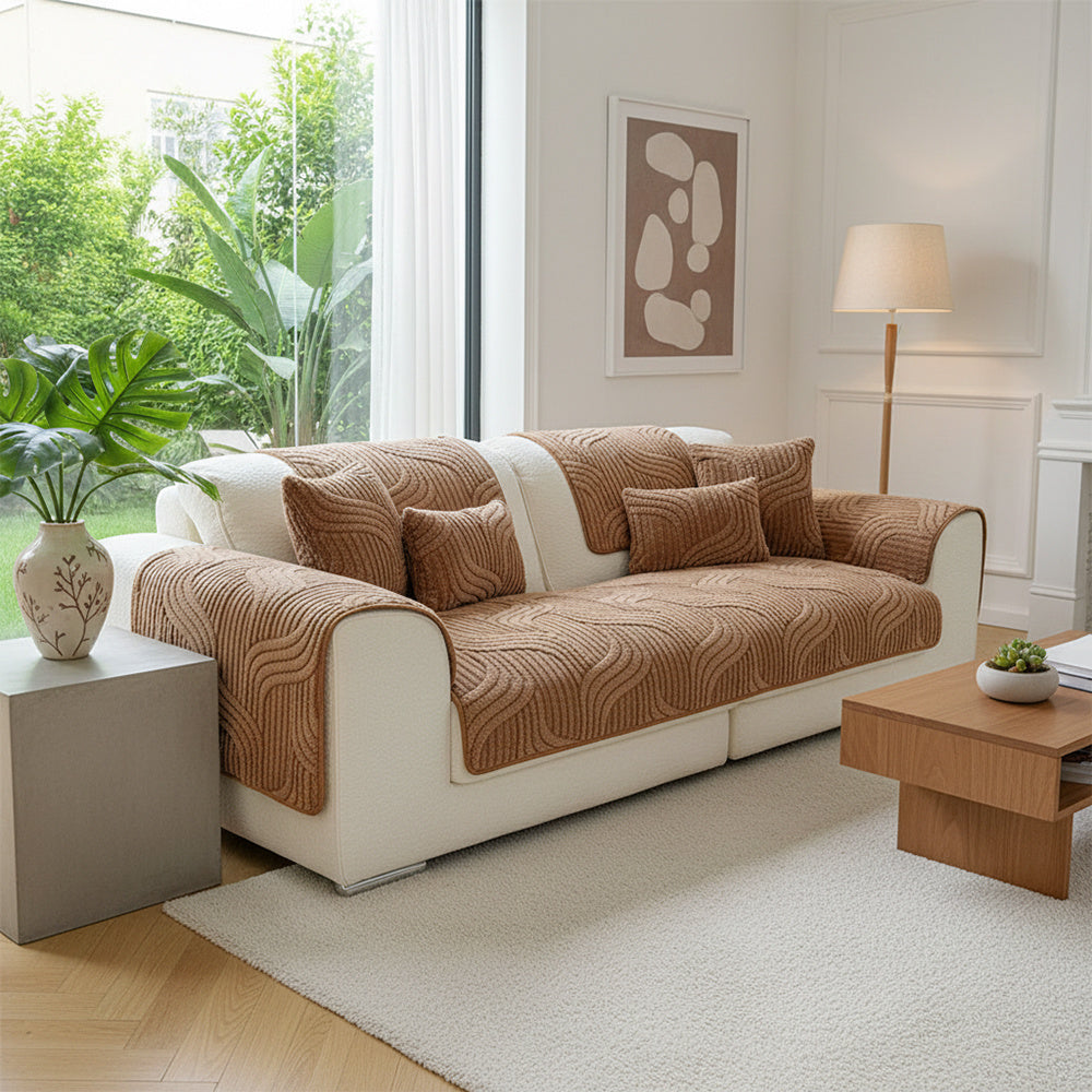 1pc Sofa Cover 1/2/3/4 Seater, Modern Luxury Shu Velveteen Couch Protector with Anti-Slip Design, Durable Pet-Friendly Plush Furniture Protector Slipcover, All Seasons Universal Sofa Cover for Living Room, Bedroom, Office, Machine Washable