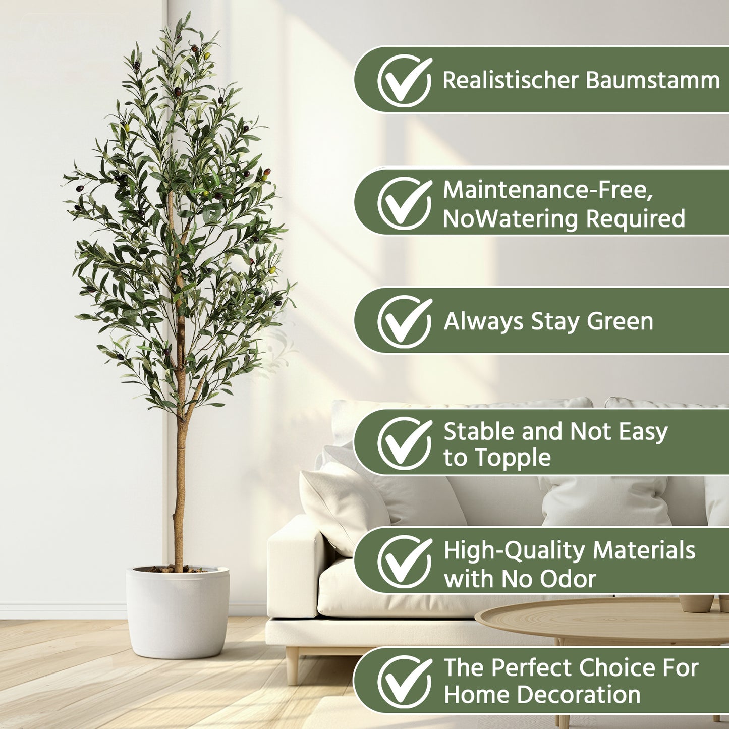 6FT/180cm Artificial Olive Tree Artificial Plant Large Artificial Plant Decoration Indoor Outdoor Home Office Kitchen Living Room Patio Garden Modern Decoration Best for Promotional Housewarming Halloween, Christmas Gift for Keeping Birds and Cats and Oth