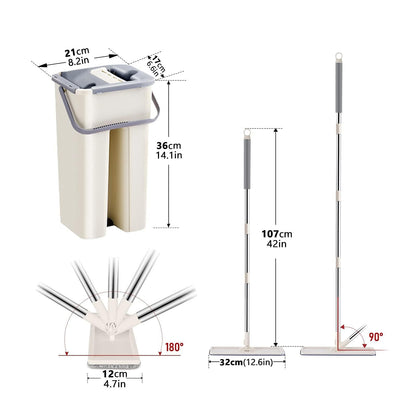 360° Flat Squeeze Microfiber Mop and Bucket Set Floor Mop and Bucket System Set Mop Home Floor Tiles Cleaning Wet Dry Cleaning Buckets for Floor Cleaning