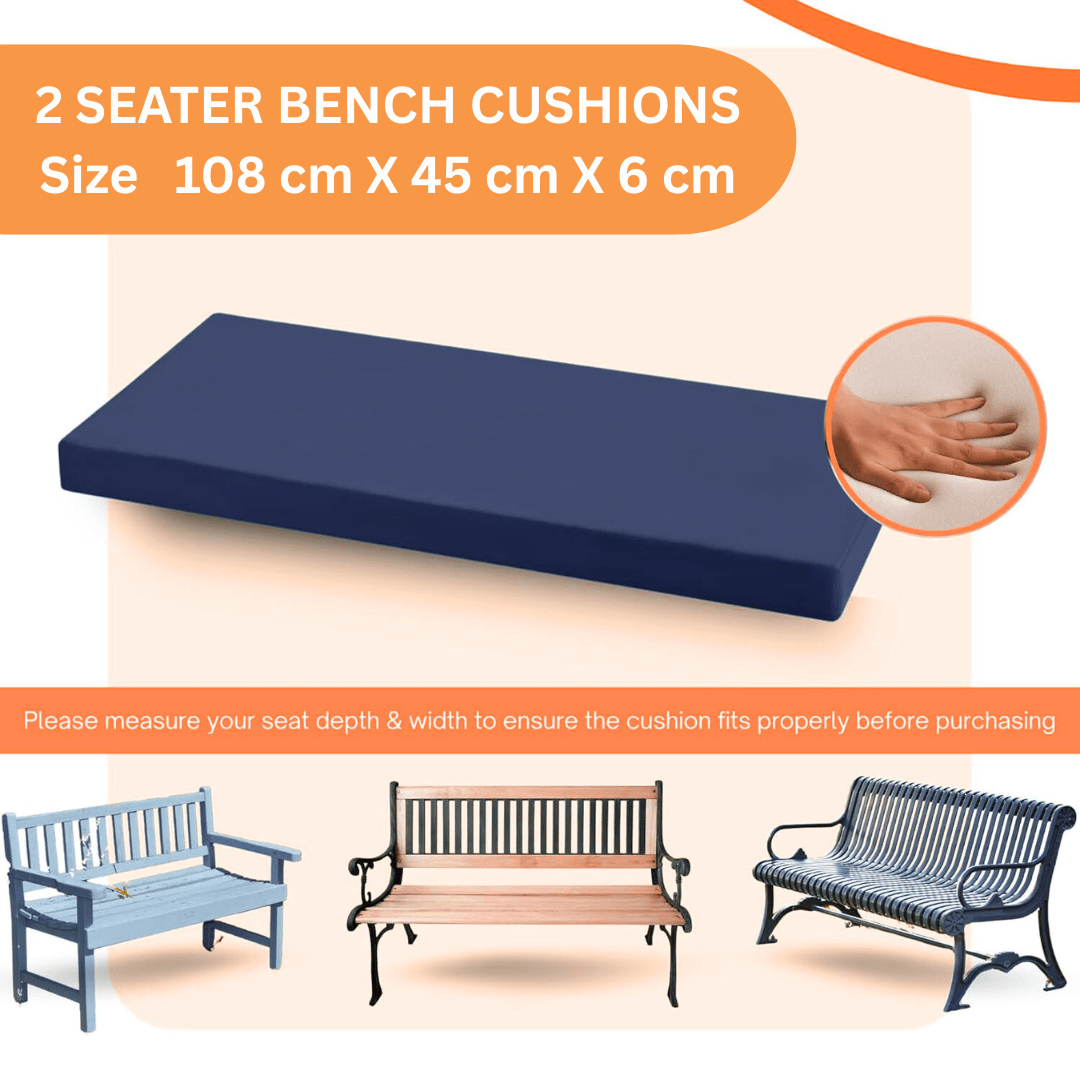 2 Seater Garden Bench Cushion 108x45x6cm – Water-Resistant Polyester Seat Pad, Removable Zip Cover for Outdoor & Indoor Bench