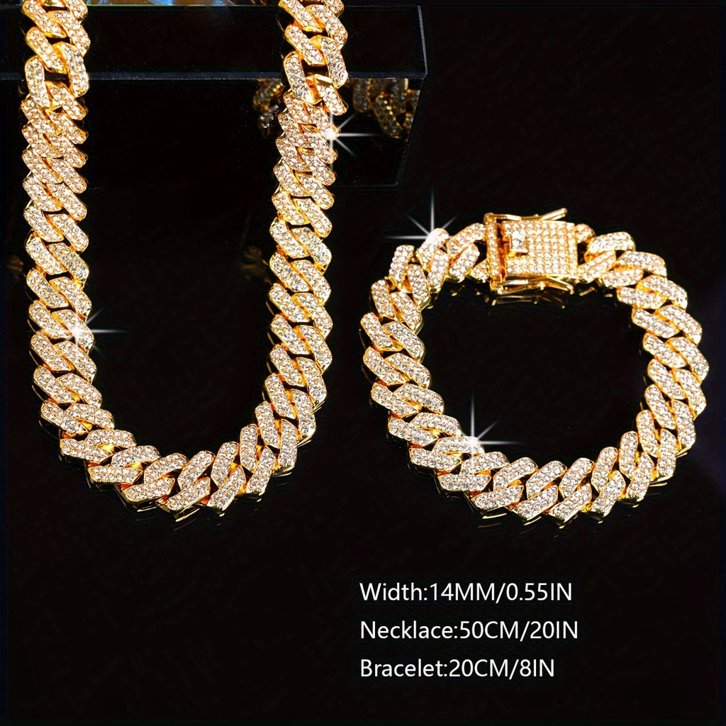 Cuban Chain Necklace & Bracelet Set – Three Finishes - option view 5