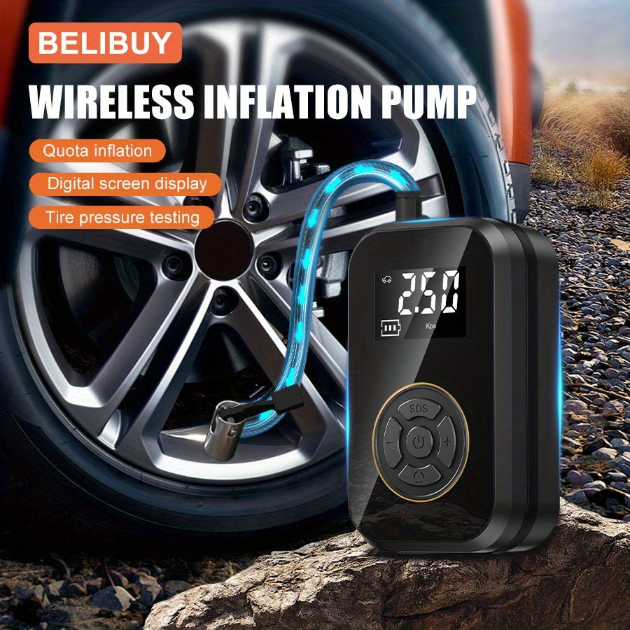 Tire Inflator Portable Air Compressor, Rechargeable Air Pump for Car Tires, Electric Bicycle Tire Air Pump with Digital Pressure Gauge for Motorcycle, Car, Ball Car, Bicycle