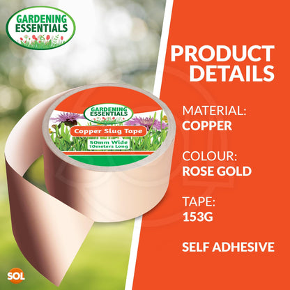 2 Pack Copper Slug Tape | 10m x 50mm Weatherproof Slug & Snail Repellent | Humane Copper Tape for Garden Pest Control | Safe for Pets & Plants | Long-Length Adhesive Barrier for Flower Pots, Garden Beds & Indoor Protection