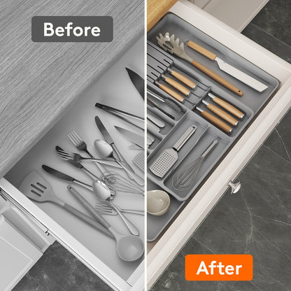 Cutlery Drawer Storage. Organizer, Kitchen Expandable Cutlery Tray. Cutlery Storage, Kitchen Storage, Adjustable Cutlery and Cutlery Holder. Thoughtful Holiday Gift, Christmas Gift, Halloween Gift. Compact Plastic Cutlery Storage Box, Large