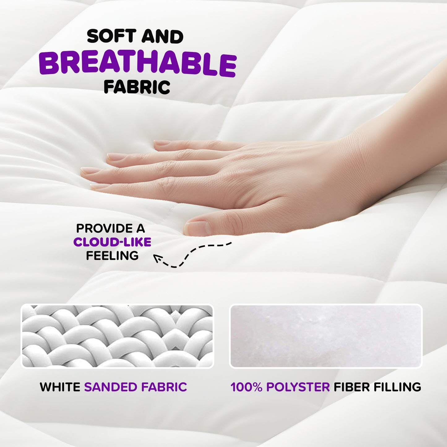 Hotel Quality 10cm Mattress Topper, Ultra Soft & Deep Mattress Topper, 1200gsm Brushed Microfiber Mattress Pad with Hollowfiber Filling, Elastic Corner Straps Fits Up to 40cm, Single, Double, King, Super King Sizes