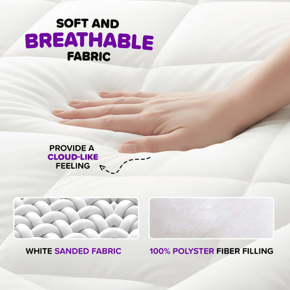 Hotel Quality 10cm Mattress Topper, Ultra Soft & Deep Mattress Topper, 1200gsm Brushed Microfiber Mattress Pad with Hollowfiber Filling, Elastic Corner Straps Fits Up to 40cm, Single, Double, King, Super King Sizes