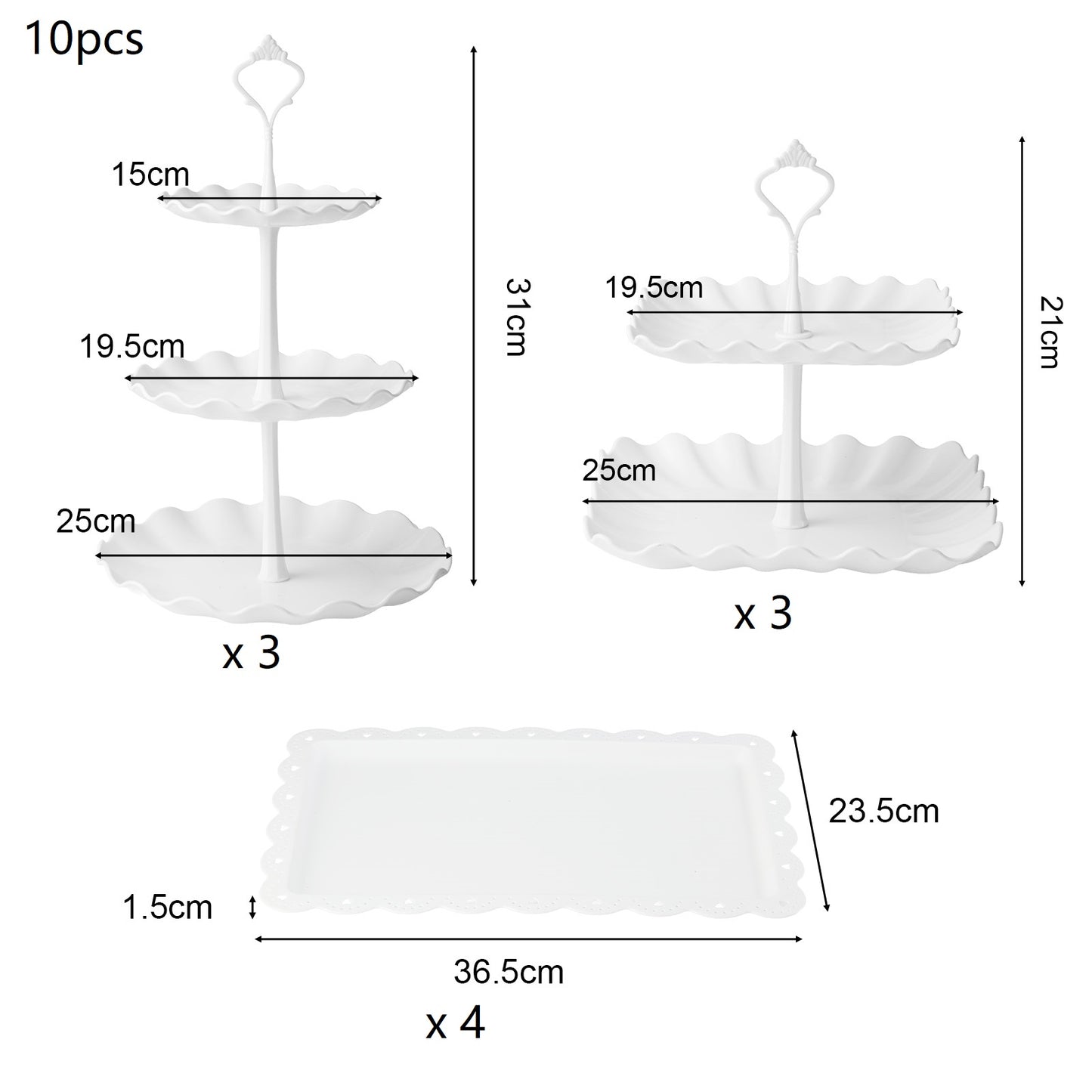 10/5pcs Cupcake Stand with Two-Tier Cake Stands Three-Tier Cake Stands Appetizer Trays for Wedding Baby Shower Tea Party