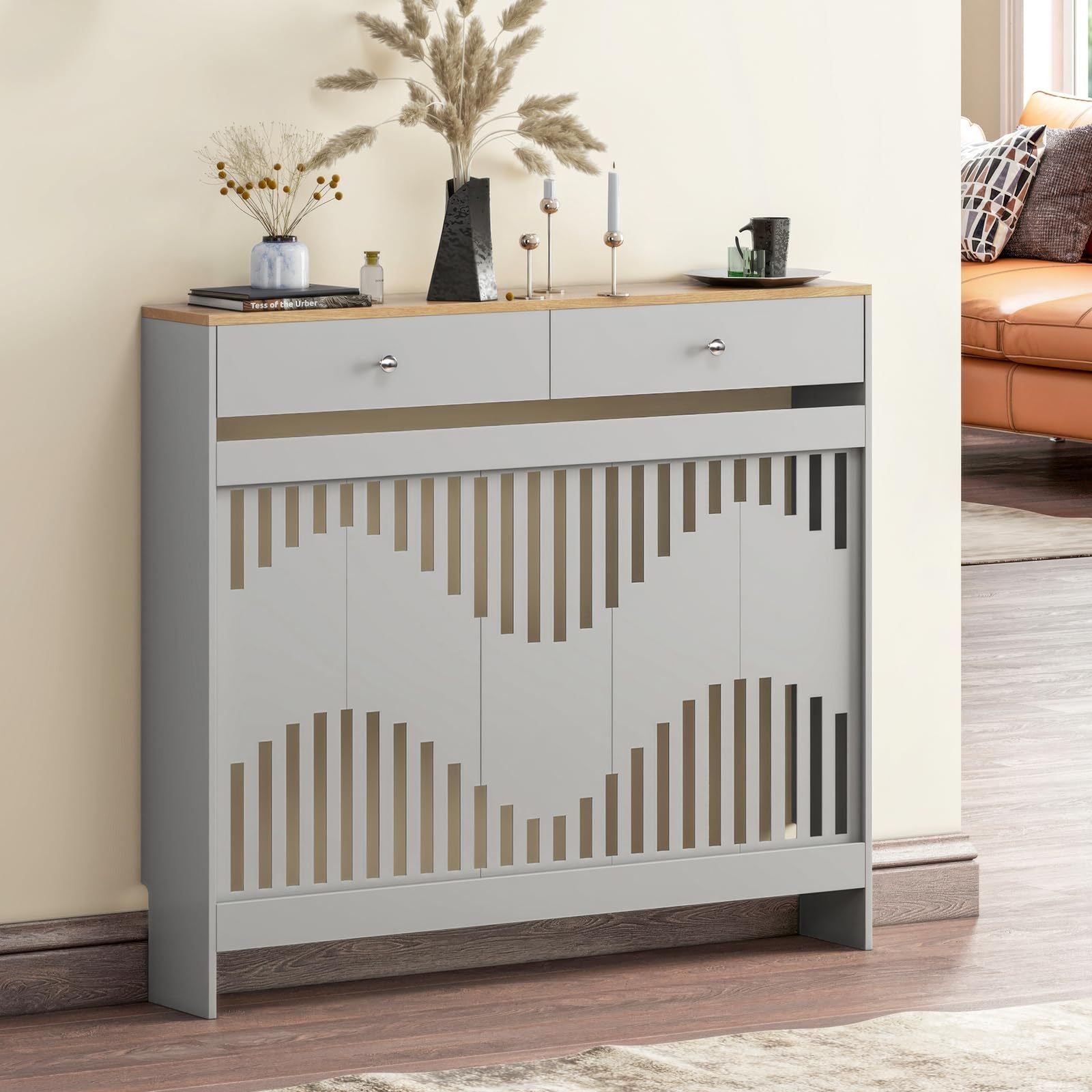 Radiator Cover with 78cm, 109cm, Wood, White MDF Drawers Storage Modern Contemporary
