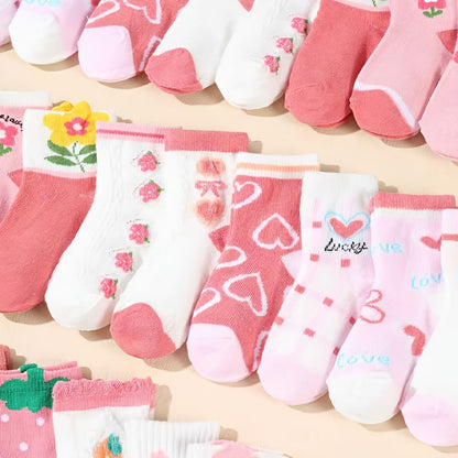 5 Pairs of 3D Floral And Bow Short Socks for Children, Random Short Socks for Baby Girls.