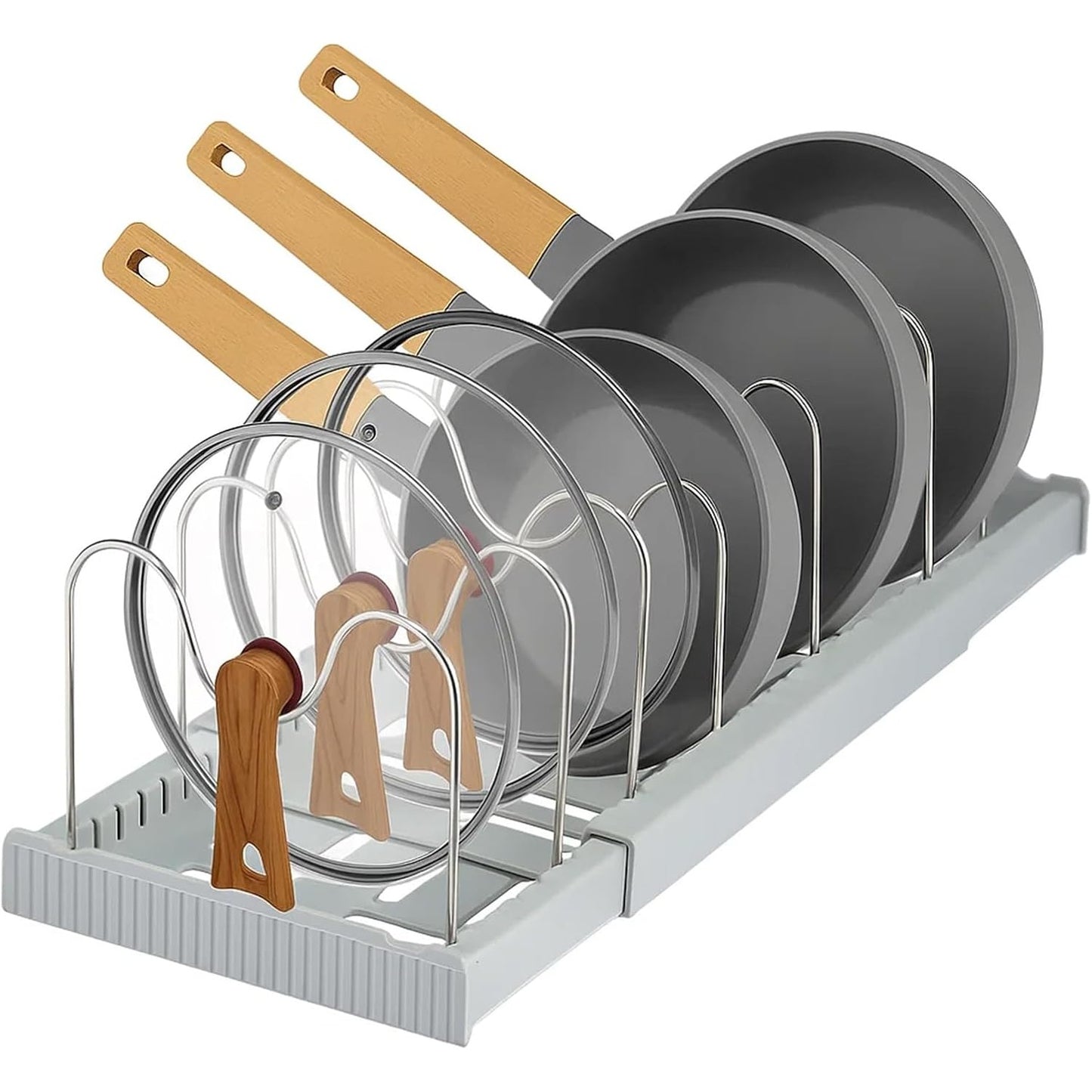 Expandable Pan Lid Organiser Rack 7/10 Adjustable Dividers, Anti-slip Pantry Cupboard Organiser Kitchen Drawer Bakeware Plate Holders for Pots, Pans, Chopping Board, Saucepan, Baking Trays