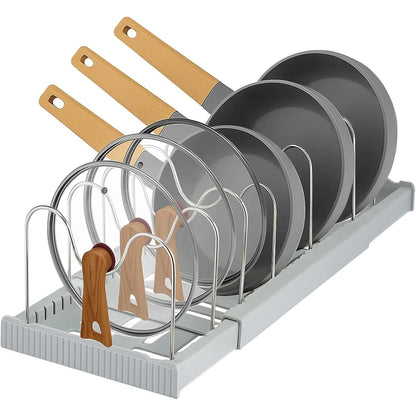 Expandable Pan Lid Organiser Rack 7/10 Adjustable Dividers, Anti-slip Pantry Cupboard Organiser Kitchen Drawer Bakeware Plate Holders for Pots, Pans, Chopping Board, Saucepan, Baking Trays