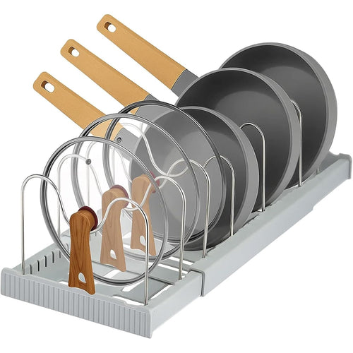Expandable Pan Lid Organiser Rack 7/10 Adjustable Dividers, Anti-slip Pantry Cupboard Organiser Kitchen Drawer Bakeware Plate Holders for Pots, Pans, Chopping Board, Saucepan, Baking Trays