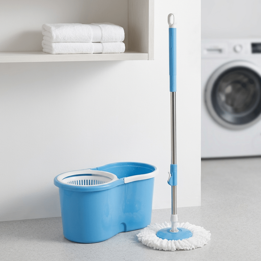 360° Spin Mop and Bucket Set with Wringer, Easy Wring Floor Cleaning Mop with 2 Reusable Microfiber Head for Household Living Room Bedroom Bathroom Toilet