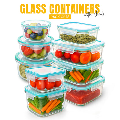 KICHLY Airtight Glass Food Storage Containers with Leakproof Lids – Square Meal Prep Containers with Silicone Seal – Oven, Freezer & Microwave Safe – Stackable Borosilicate Glass with Transparent Clip-Lock Lids