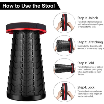Portable Folding Stool Lightweight Yet More Sturdy with Load Capacity 180KG, Retractable Plastic Foldable Collapsible Stool for Camping Fishing Hiking BBQ Outdoors Indoors Kitchen