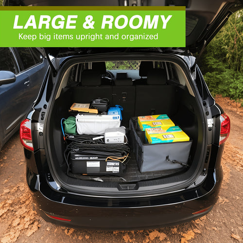 Car Trunk Organizer - Collapsible - Truck And Car Additions for Women And Men, Multi-Compartment Automotive SUV Car Organizer for Storage W/ Adjustable Straps - Grey