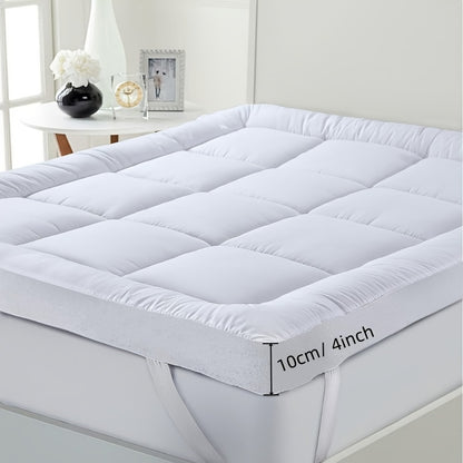 1pc Hotel Quality Mattress Toppers Microfiber Mattress Cover, 10cm Soft and Breathable, Fits Single, Double, King, and California King Bed Sizes, White