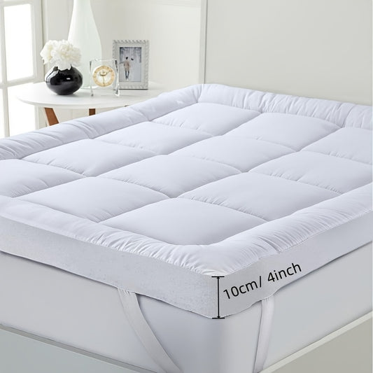 1pc Hotel Quality Mattress Toppers Microfiber Mattress Cover, 10cm Soft and Breathable, Fits Single, Double, King, and California King Bed Sizes, White