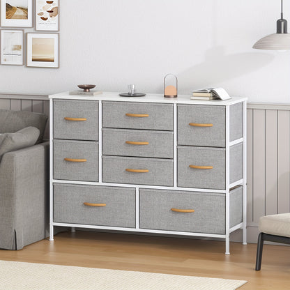 9-Drawer Dresser with Anti-Tip System & Adjustable Leveling Feet - Modern MDF Top Board & Metal Frame Storage Unit Suitable for Bedroom, Office, Living Room Organization - Assembly, Space-Saving Furniture
