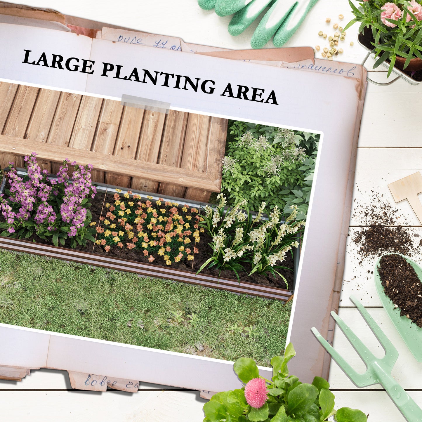 Galvanised Raised Bed for Garden, Rectangular Outdoor Elevated Planter Box with Safety Edging and Open Bottom for Growing Flowers, Herbs and Vegetables, 240 x 60cm, Grey