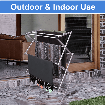 Extendable 3 Tier Airer Small Foldable Expandable Airers Adjustable Length Clothes Drying Laundry Rail Indoor or Outdoor Drying Racks Horse Airer Space Saving Design, Grey