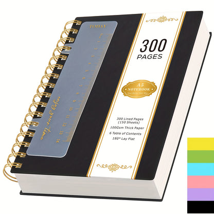 A5 Notebook, 300 Pages Wirebound Spiral Notepad for Writing, with Bookmark Ruler, 100gsm College Ruled Paper, No Bleed, PVC Cover, for Work Office School, 14.5 X 21cm Christmas Gifts, Back to School, College Essentials