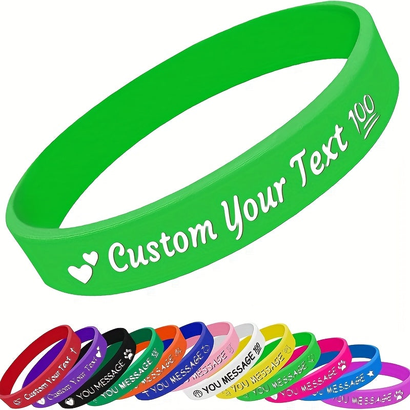 New Hot-Selling 25pcs Silicone Wristbands with Heart Patterns, Customizable with Your Own Text, Unisex Bracelets for Holidays or Daily Wear, Lightweight Wristbands, Suitable for Weddings, Birthdays, Corporate Events, Christmas, Earth Day