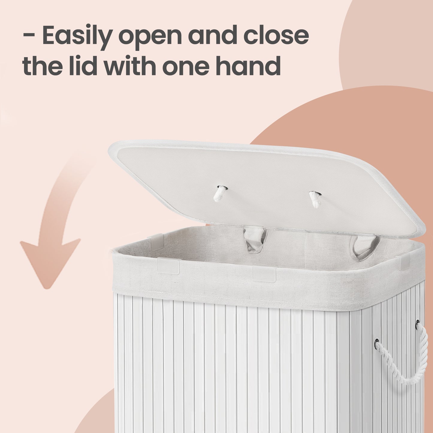 Bamboo Hamper with Lid, Collapsible Laundry Basket, Removable Liner, Handles, for Bedroom, Laundry Room, White