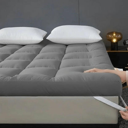 Grey Mattress Topper 4-Inch / 10cm Hotel Quality Deep Fitted Mattress Pad with Corner Elasticated Straps Quilted Box Stitch Breathable All-Season Comfort Single Double Small Double King Super King, 1300GSM Fiber Fill