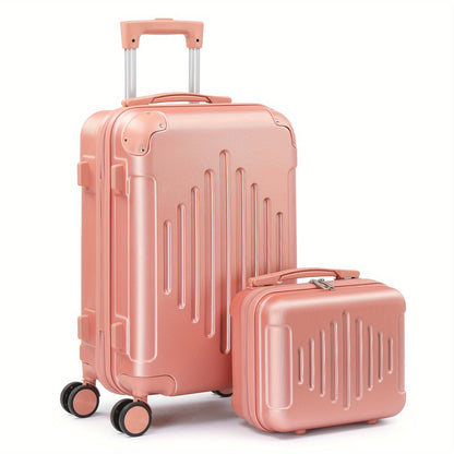 Set of 2 Luggage Pieces (20" And 12") for Travel, Featuring Lightweight, Portable Hard-Shell Suitcases with Spinner Wheels, Available in Rose Golden, Black, And Dark Gray