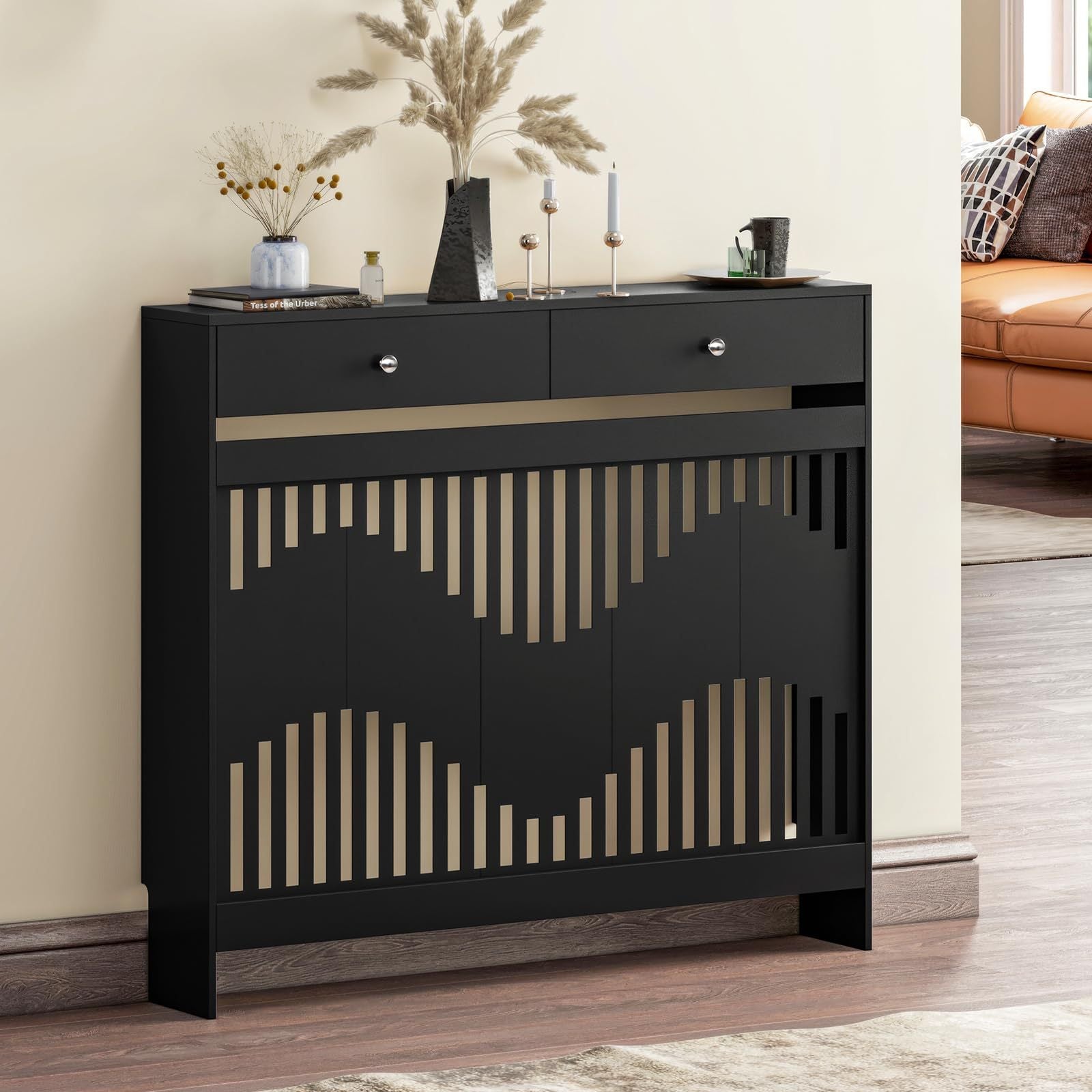 Radiator Cover with 78cm, 109cm, Wood, White MDF Drawers Storage Modern Contemporary