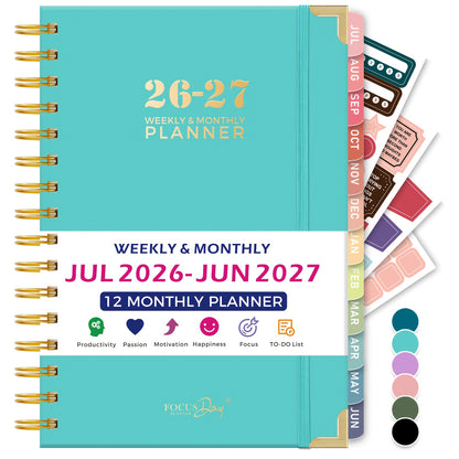 Academic Diary 2026-2027 Week to View, July 2026 - June 2027, A5 Weekly & Monthly Planner with Monthly Tabs, Ruler, 4 Planning Sticker, Teacher Planner for Work, Study Management, 16.5 X 21.4cm, Back to School